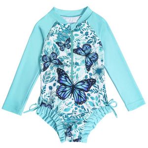 Dwuczęściowe jednoczęściowe stroje kąpielowe dziewczęta z długim rękawem Motyl Design Hawaiian Swimsuit Childrens One Piece Szybkie suszenie Swimsuit WX5.22