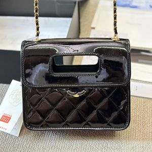 24C Vintage Women Designer Handbag Square Flap Bag Handle Glossy Patent Leather/Calfskin Elephant Grain Gold Letters Hardware Chain Shoulder Cross Wallet 20x16cm