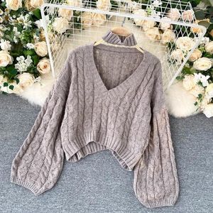 Women's Sweaters Woman Chandails Girly0108 Long-Sleeved Sweater Fall V-neck Pullover Loose Knit Top