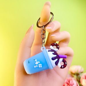 Creative ice cream keychain milk tea cup PVC pendant key rings personalized keychain for Bag Charms