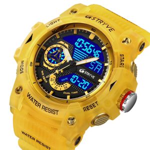 Stryve Electronic Fashion Mens Sport Watches Shock Resistant 50m vattentät armbandsur LED Larmstoppurklocka Män 8029 240517