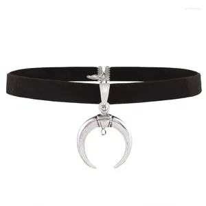 Choker svart pu band halsband gotisk handgjorda månhängen sexig enkel