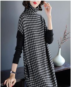 プラスサイズの女性ブラックハウンドトゥース編みストレッチセータードレス冬の女性ドレスヴェスティード衣類ローブ2010286860522