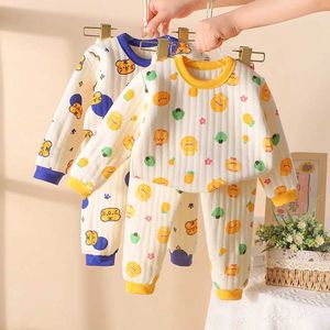 Pajamas Pajamas 2023 Autumn/Winter New Childrens Three Layer Laminated Cotton Hot Underwear Set Thickened Boys and Girls Home Clothing WX5.21