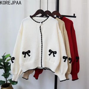 Malhas femininas korejpaa malha cardigãs 2024 Autumn suéters de inverno Mulheres coreanas moda vescum contraste