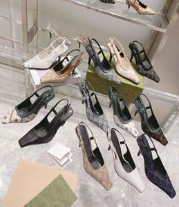 مصمم Slingback Sandals Mid Heel Sandal Slippers Mesh Black with Crystals Purnchling Princling Shoes Rubber Leather Summer Str6150452
