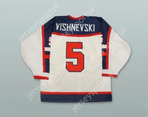 Vishnevski personalizado 5 Jersey de hóquei branca da Rússia Top Stitched S-M-L-XL-Xxl-3xl-4xl-5xl-6xl