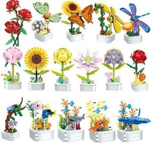 Blocchi Eternal Bouquet Building Flower Model Creative Home Desk Desaggio Assemblea Assemblaggio di mattoni Educational Toys Girls and Childrens Gifts H240523