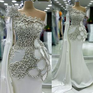 2024 ASO EBI Ivory Mermaid Prom Dress Crystals Pearls Florals Evening Party Second Second Sextre