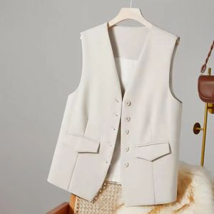 Women Business Vest V Neck Sleeveless Solid Color SingleBreasted Commute Style Cardigan Suit Coat Waistcoat 240523