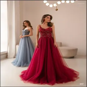 Sukienki imprezowe luksusowe kwieciste aplikacje na bal maturalny dla kobiet 2024 Linia elegancka spaghetti tiul formalna sukienka gospodarza