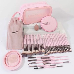 Makeup szczotki MAANGE 34 kawałki zestaw narzędzi do makijażu 30 sztuk Podstawowy proszek do powiek szczotka do powiek Torba Makeup Wyjmowanie piankową silikonową pędzel Zestaw czyszczenia Q240522