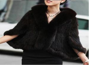 FOX Fur Collar Womens Fashion Knit Jacket Cape4923169を添えた本物の自然なニットミンクファーショールコート