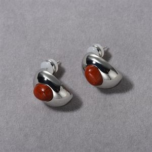 Fashion Vintage High-end Inlaid Natural Southern Red Stone Earrings for Women Niche Light Luxury Top Charm Jewelry Trend