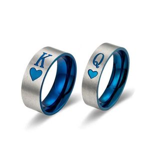Couple Rings Titanium King Queen Ring Stainless Steel Q K Letter Couple Ring Blue Jewelry Engagement Anniversary Lover Gift S2452301