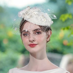 Luxury pearl bridal headwear handmade headdress Fascinator wedding hair accessories pos medicine box hat party fedora 240516