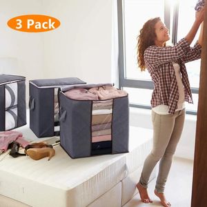 Storage Bags 3pcs/set Clothes Comforters Organizer Bag Blankets Box With Handle Thick Fabric Foldable For Closet And Underbed