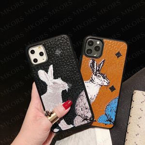 Casos de telefone celular de impressão de coelho de luxo para iPhone 15 Pro máximo 14 13 12 11 x xs xr 8 7 Plus Coolista de couro Anti-arranhão TPU Proteção TPU Caixa de choques à prova de choque