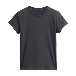 Pure cotton small round neck, shoulder length, short sleeved t-shirt for women in spring and summer, be worn externally. Large size slim fit bottomed shirt can