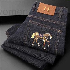 Men's Jeans designer High end European elastic washed jeans for men's casual and versatile formal wear, spring autumn season horse embroidered pants men 41NV