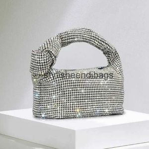 Totes Handle Rhinestone Knot Evening Bag Silver Crystal Top Handbag Womens Plånbok och lyxdesigner H240523