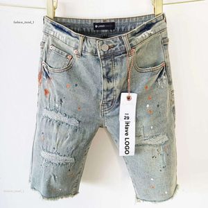 Herren Purpur Jeans Designer Jeans Shorts Hip Hop Casual Short Knie Lenght Jean Kleidung Sommer Denim Männer zerrissen High-End Vintage Patch Denim Shorts 55f