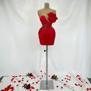 2024 Röda cocktailklänningar för kvinnor Illusion Mantel Appliced ​​Pärlad spetshand Made Flower Mini Short Prom Dresses Födelsedagsklänning för speciellt tillfälle C114