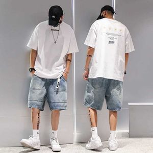 Men's Shorts Fashionable casual denim shorts mens trend Ins youth trend summer wearing Japanese Gothic hip-hop loose casual goods one-fifth pants Q240522