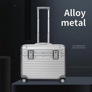 Designer Suitcase Compact Business Boarding Box Pilot Case Silver Groove Texture Aluminum-Magnesium Alloy Telescopic Handle Luggage