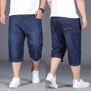 Büyük boyut 28-48 50 denim şort erkek için kot pantolon 150kg gevşek yaz ince yağlı adam rahat moda buzağı beş uzunluk büyük pantolon 240523