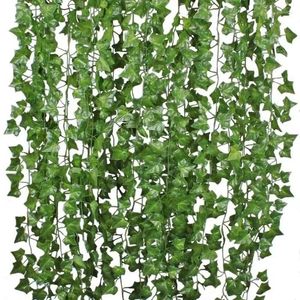 Dekorativa blommor 1st 210 cm grönt siden konstgjord hängande julplattor växter vinrankor blad diy hem bröllop fest badrum trädgård