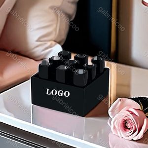 Luxury Black Storage Box Classic Logo Tryckt Akryl Box Women's Lipstick Box Desktop Split Storage Box