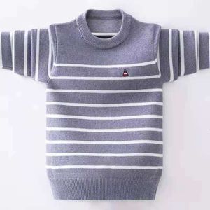 Kids Pullover Sweater Autumn Winter Striped Design Children Plus Veet Knit Warm Outerwear Fo Teen Boys 110-170 Wear L2405 L2405