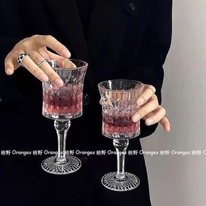 190270ml Cocktail Vintage Relief Tall Champagne Glass Transparent Glasses Drinking Drinkware Wine Goblet Juice Cups Glassware 240522