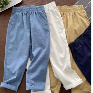 Повседневные мальчики с твердым цветом хлопковые льняные брюки летняя детская одежда 110-170 см L2405