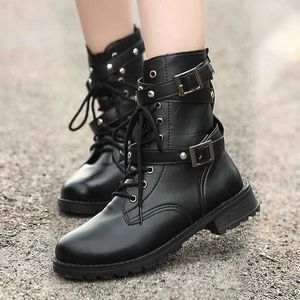 Buty mody skórzane pu motocykl żeńskie buty zimowe botki w połowie kalfytu Botas Mujer plus size 43 H240527 A67P