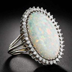 Owalne sztuczne pierścionki opalowe retro urok designer biżuteria cyrkon diamentowy pierścionki Zespół Kobieta dziewczyny mody biżuteria