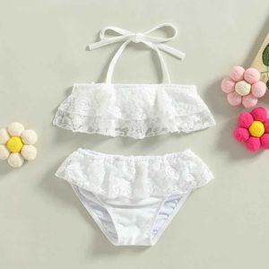 Zweiteilige zweisteife Yiiciovy Toddler Girl Zwei-teiliger Badeanzug süßer weißer Bikini-Set Summer Akel und Spitzenschuhn-Top+Bikini-Bottom-Set WX5.22