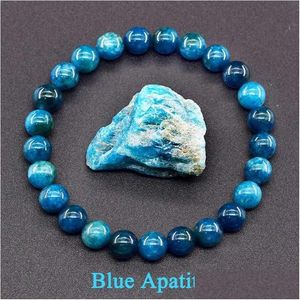 Bangle Reiki Blue Apatite Pärlor Mens Natural Stone Stimat