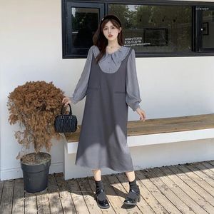 Casual Dresses Doll Collar Long Sleeve Polyester Dress For Women 2024 Female Elegant Large Size 4XL Autumn Winter Straight Loose Clothes