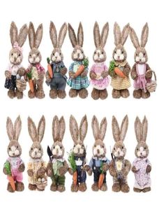 Ootdty 14 Styles Artificial Straw Cute Bunny Standing Rabbit With Carrot Home Garden Decoration Easter Theme Party Supplies 2108115508541