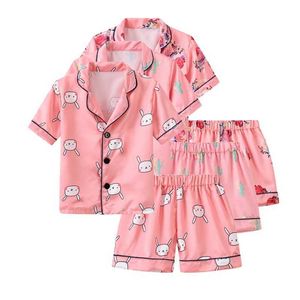 Pajamas Children boys girls pajamas childrens pajamas artificial silk satin tops short sleeved patterns buttons pajama sets night glow WX5.21