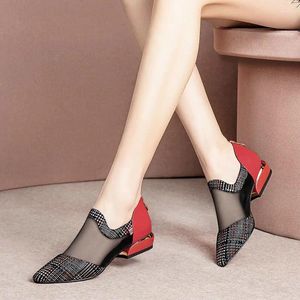 Casual Shoes 2024 Spring Pointed Toe Women Slip On Low Heels Pumps Fashion Mesh Woman Mix Color Autumn Ladies Big Size