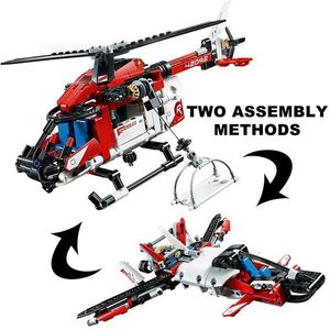 航空機modle 364pcsテクノロジー2in1 Hightech Rescue Helicopter Building Block42092 Airbus Aircraft Model Assembly Block Toy Childrens T