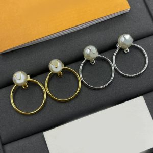 Elegant Designer Earrings For Women Pearl Letter Clover Flower Circle Drop Dangle Earring Ear Clip Stud Gold Plated Ear Drop Hoop Earrings Wedding Designer Jewelry