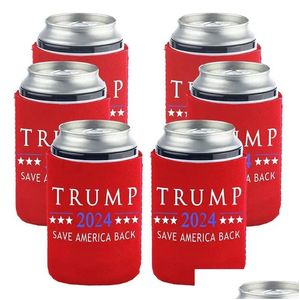 Decoração de festa 2024 Trump latas de 12 oz neoprene 330ml Manga de garrafa de cerveja 0425 Drop Evento de suprimentos festivos para o jardim home dhxus