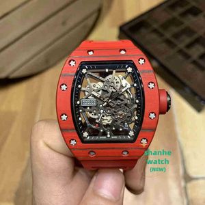RM Watch Date Luxury Wristwatch Wine Barrel Watch R RM035 Series 2824 Automatisk röd kolfiberband