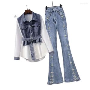 Женские блузки Корейская высококачественная джинсовая джинсовая сплайдация одиночная грудь женская рубашка