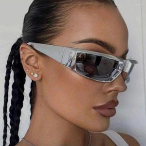 Solglasögon Cycling Sports Y2K Women Luxury 2022 Mirror Wrap Around Sun Glasses Punk Goggle 2000s Cyber ​​Fashion Eyewear 3222