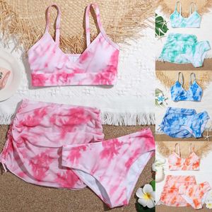 TRZYMI dziewczęta letnie nadruk strojów kąpielowych farbowanie kwiatowe słodkie Crisscross Girls 'Swizyt kąpielowy Kącik plażowy pływanie L2405